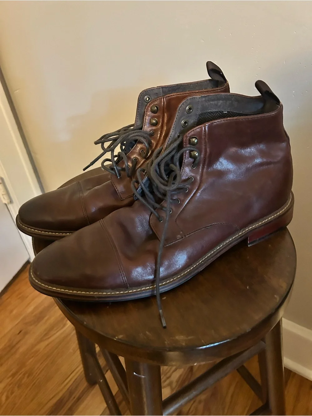 Aston Grey Men's Brown Leather Lace-Up Boots Sz 10